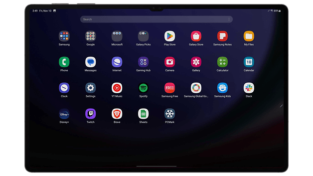 Capture d'écran de l'interface de la Samsung Galaxy Tab S9 Ultra en mode tablette